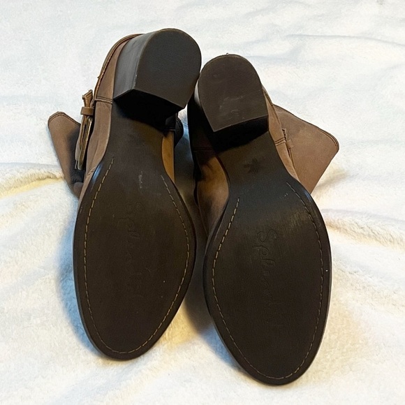 Splendid Latte Slouch Ankle Pull On Block Heel Leather Suede Boots Size 9.5M - Picture 6 of 8